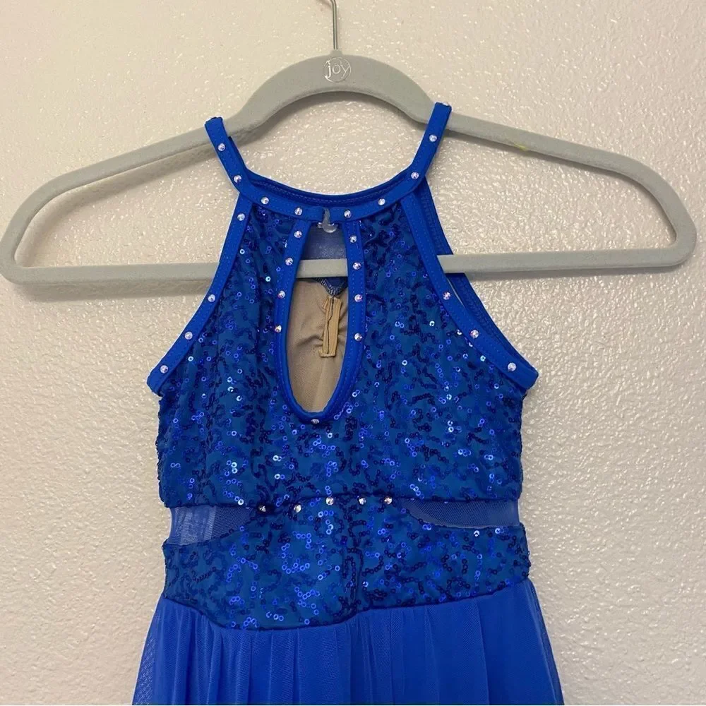 WEISSMAN Dance blue sequin Costume maxi dress lyrical 9876 child IC- child 7/8